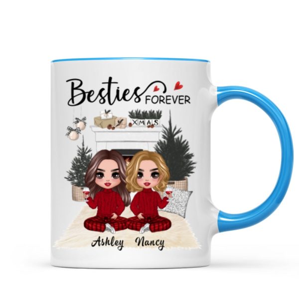 Christmas Doll Besties At Fireplace Personalized Mug Christmas Doll Besties At Fireplace Personalized Mug