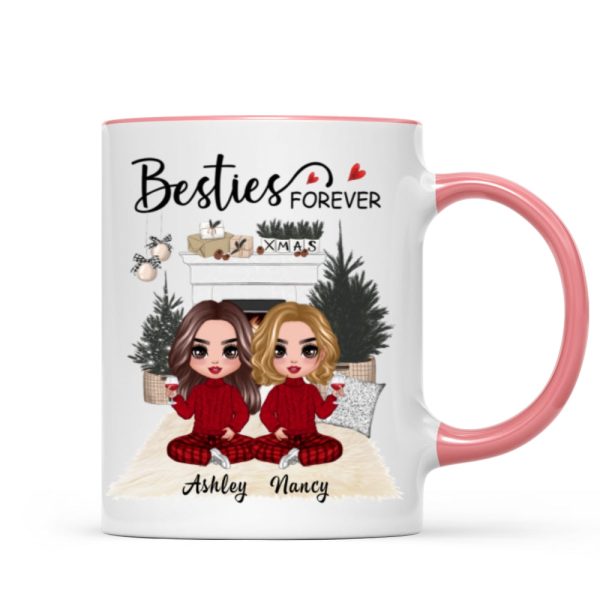 Christmas Doll Besties At Fireplace Personalized Mug Christmas Doll Besties At Fireplace Personalized Mug