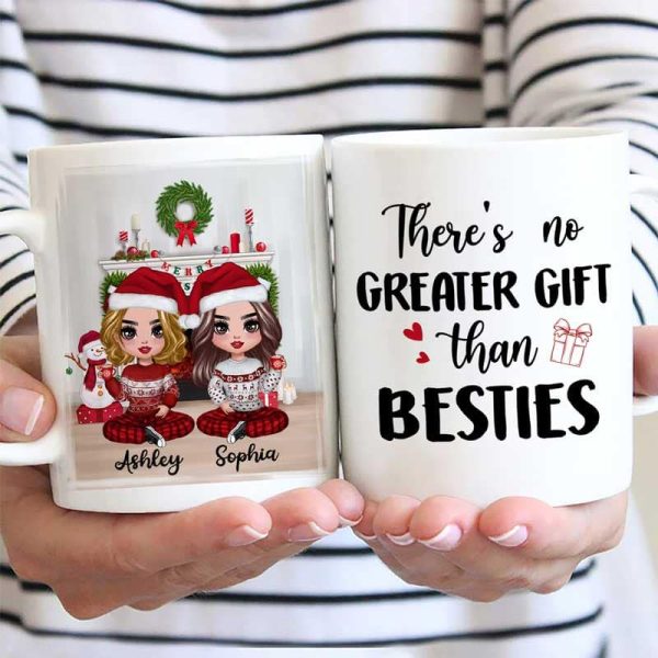 Christmas Doll Besties Sitting At Fireplace Personalized Mug Christmas Doll Besties Sitting At Fireplace Personalized Mug