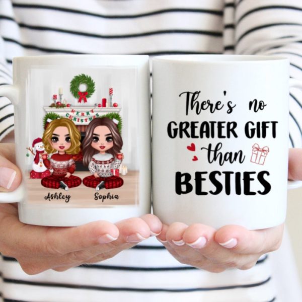 Christmas Doll Besties Sitting At Fireplace Personalized Mug Christmas Doll Besties Sitting At Fireplace Personalized Mug
