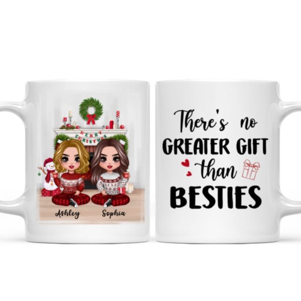 Christmas Doll Besties Sitting At Fireplace Personalized Mug Christmas Doll Besties Sitting At Fireplace Personalized Mug
