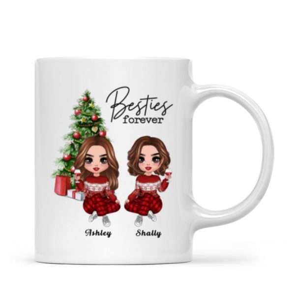 Christmas Doll Besties Sitting By Christmas Tree Personalized Mug Christmas Doll Besties Sitting By Christmas Tree Personalized Mug