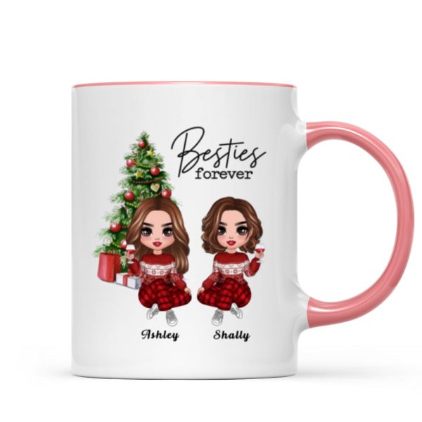 Christmas Doll Besties Sitting By Christmas Tree Personalized Mug Christmas Doll Besties Sitting By Christmas Tree Personalized Mug