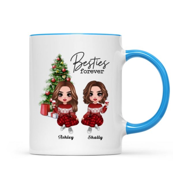 Christmas Doll Besties Sitting By Christmas Tree Personalized Mug Christmas Doll Besties Sitting By Christmas Tree Personalized Mug