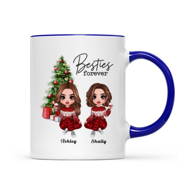 Christmas Doll Besties Sitting By Christmas Tree Personalized Mug Christmas Doll Besties Sitting By Christmas Tree Personalized Mug
