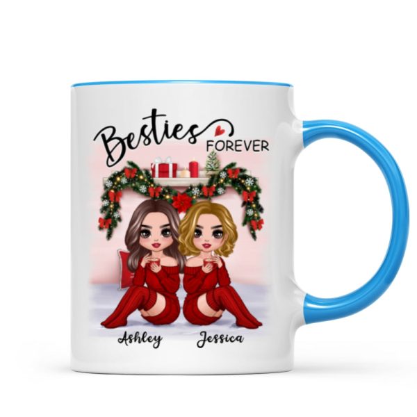 Christmas Doll Besties Sitting On Bed Personalized Mug Christmas Doll Besties Sitting On Bed Personalized Mug