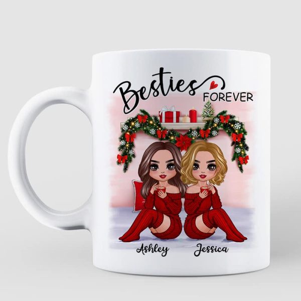 Christmas Doll Besties Sitting On Bed Personalized Mug Christmas Doll Besties Sitting On Bed Personalized Mug