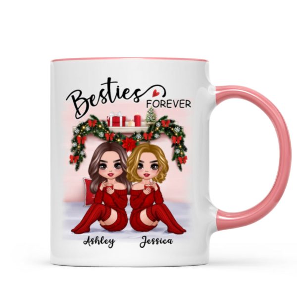 Christmas Doll Besties Sitting On Bed Personalized Mug Christmas Doll Besties Sitting On Bed Personalized Mug