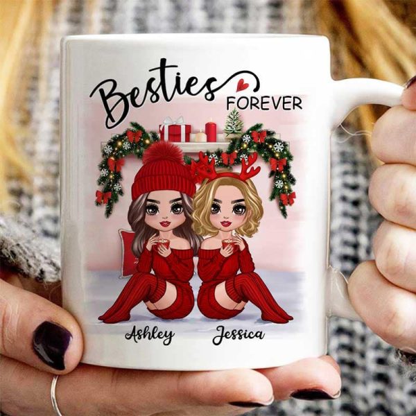 Christmas Doll Besties Sitting On Bed Personalized Mug Christmas Doll Besties Sitting On Bed Personalized Mug