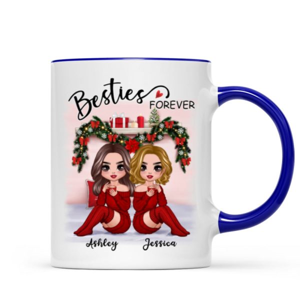 Christmas Doll Besties Sitting On Bed Personalized Mug Christmas Doll Besties Sitting On Bed Personalized Mug