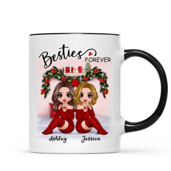Christmas Doll Besties Sitting On Bed Personalized Mug Christmas Doll Besties Sitting On Bed Personalized Mug