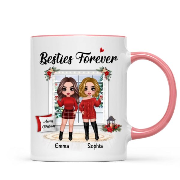 Christmas Doll Besties Standing By The Window Personalized Mug Christmas Doll Besties Standing By The Window Personalized Mug