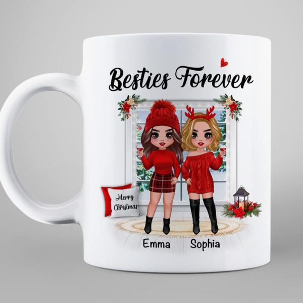 Christmas Doll Besties Standing By The Window Personalized Mug Christmas Doll Besties Standing By The Window Personalized Mug