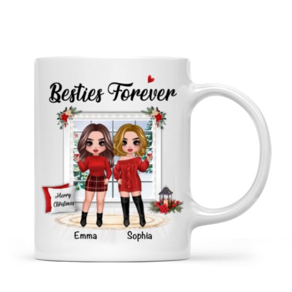 Christmas Doll Besties Standing By The Window Personalized Mug Christmas Doll Besties Standing By The Window Personalized Mug