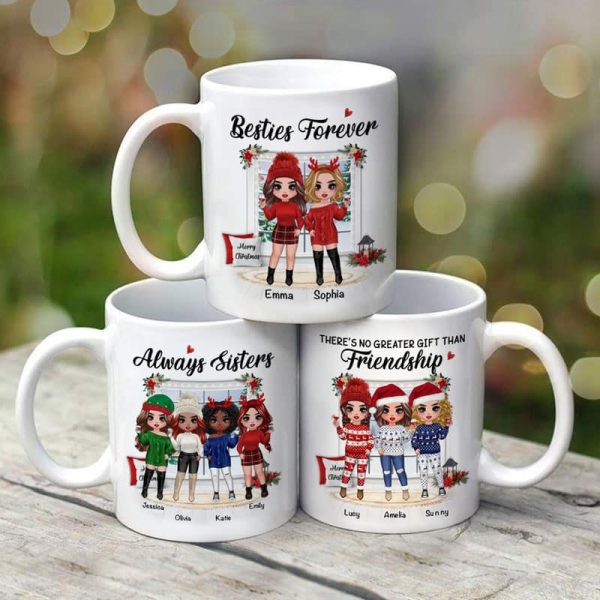 Christmas Doll Besties Standing By The Window Personalized Mug Christmas Doll Besties Standing By The Window Personalized Mug