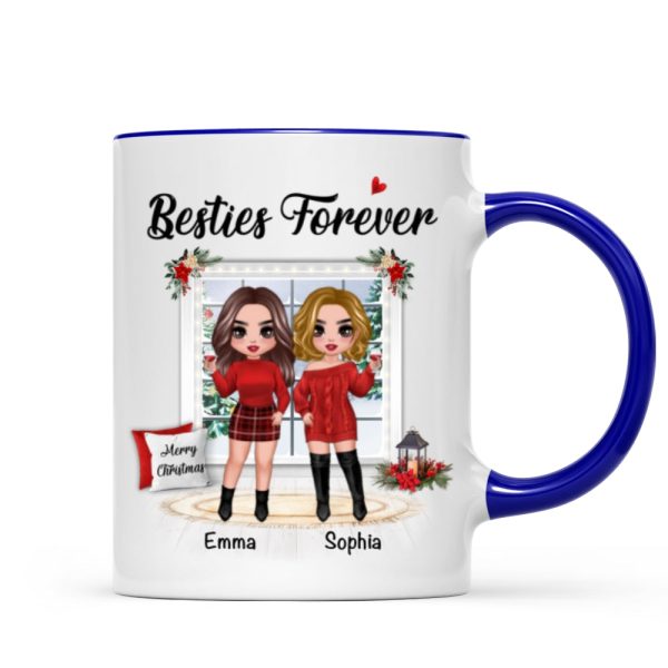 Christmas Doll Besties Standing By The Window Personalized Mug Christmas Doll Besties Standing By The Window Personalized Mug