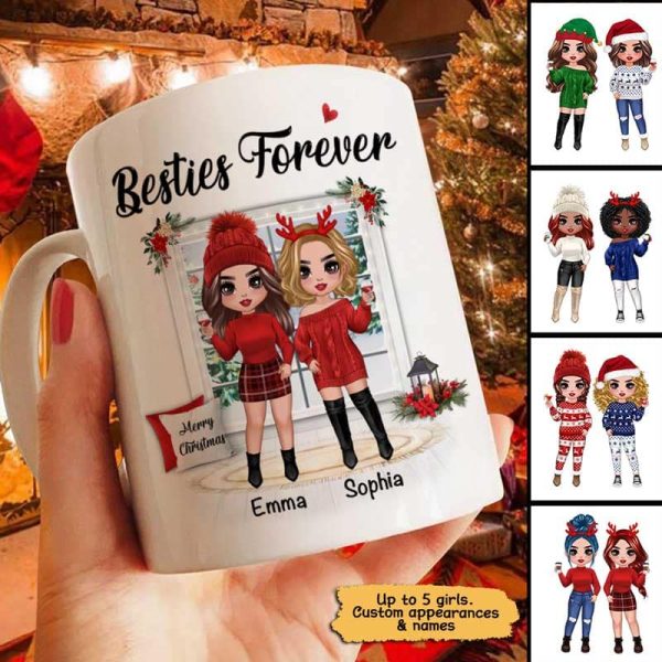 Christmas Doll Besties Standing By The Window Personalized Mug Christmas Doll Besties Standing By The Window Personalized Mug