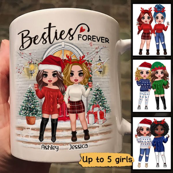 Christmas Doll Besties Standing On Front Porch Personalized Mug Christmas Doll Besties Standing On Front Porch Personalized Mug
