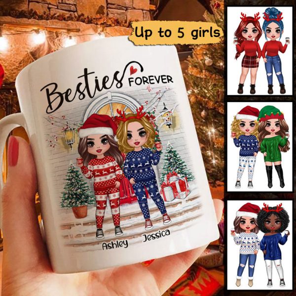 Christmas Doll Besties Standing On Front Porch Personalized Mug Christmas Doll Besties Standing On Front Porch Personalized Mug
