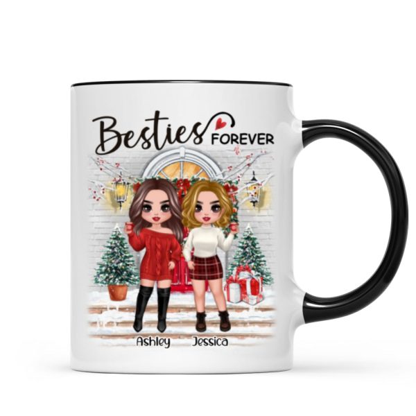 Christmas Doll Besties Standing On Front Porch Personalized Mug Christmas Doll Besties Standing On Front Porch Personalized Mug