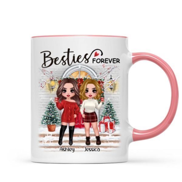Christmas Doll Besties Standing On Front Porch Personalized Mug Christmas Doll Besties Standing On Front Porch Personalized Mug