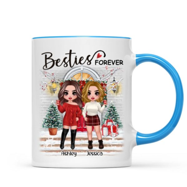 Christmas Doll Besties Standing On Front Porch Personalized Mug Christmas Doll Besties Standing On Front Porch Personalized Mug