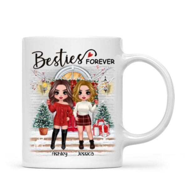 Christmas Doll Besties Standing On Front Porch Personalized Mug Christmas Doll Besties Standing On Front Porch Personalized Mug