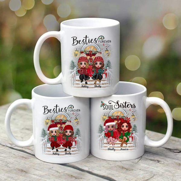 Christmas Doll Sitting Best Friends Sisters Front Porch Personalized Mug Christmas Doll Sitting Best Friends Sisters Front Porch Personalized Mug
