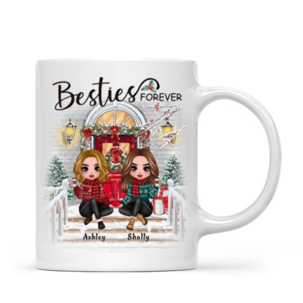 Christmas Doll Sitting Best Friends Sisters Front Porch Personalized Mug Christmas Doll Sitting Best Friends Sisters Front Porch Personalized Mug