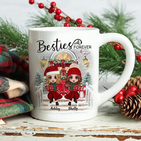 Christmas Doll Sitting Best Friends Sisters Front Porch Personalized Mug Christmas Doll Sitting Best Friends Sisters Front Porch Personalized Mug