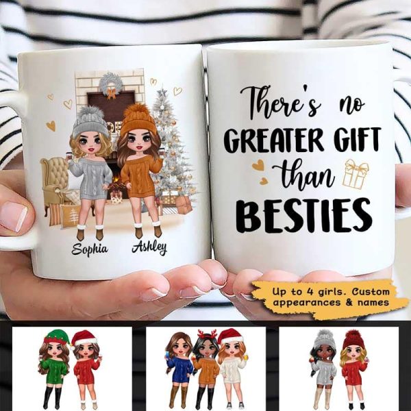 Christmas Fireplace Doll Besties Standing Personalized Mug Christmas Fireplace Doll Besties Standing Personalized Mug