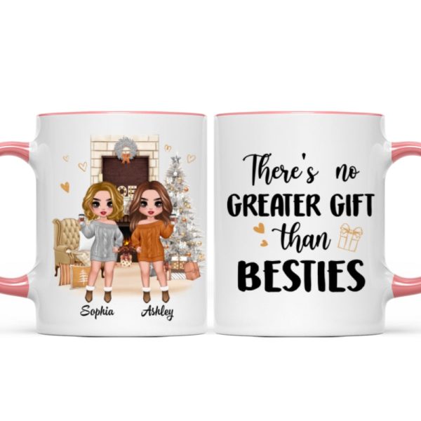Christmas Fireplace Doll Besties Standing Personalized Mug Christmas Fireplace Doll Besties Standing Personalized Mug