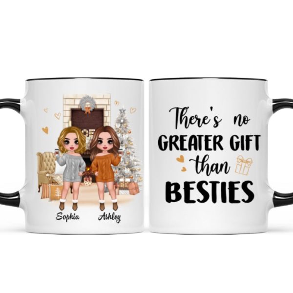 Christmas Fireplace Doll Besties Standing Personalized Mug Christmas Fireplace Doll Besties Standing Personalized Mug