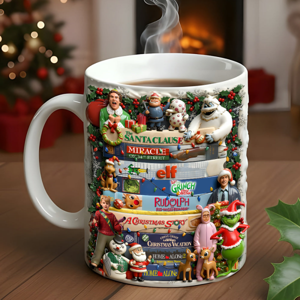 Christmas Movie Classics Stack - Personalized White Edge-to-Edge Mug HH01 Christmas Movie Classics Stack - Personalized White Edge-to-Edge Mug HH01