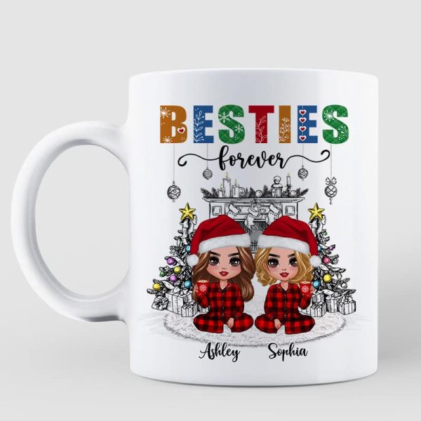 Christmas Outline Background Doll Besties Personalized Mug Christmas Outline Background Doll Besties Personalized Mug