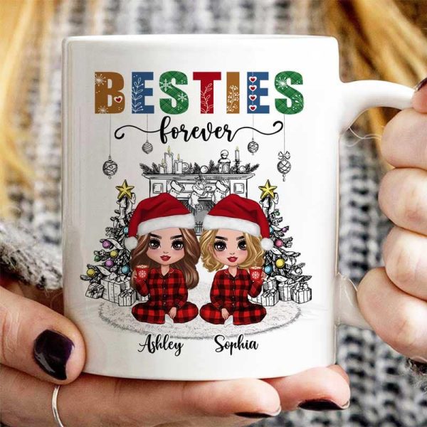 Christmas Outline Background Doll Besties Personalized Mug Christmas Outline Background Doll Besties Personalized Mug