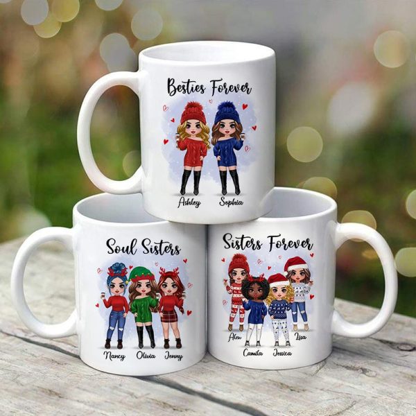 Christmas Standing Doll Besties In Snow Personalized Mug Christmas Standing Doll Besties In Snow Personalized Mug