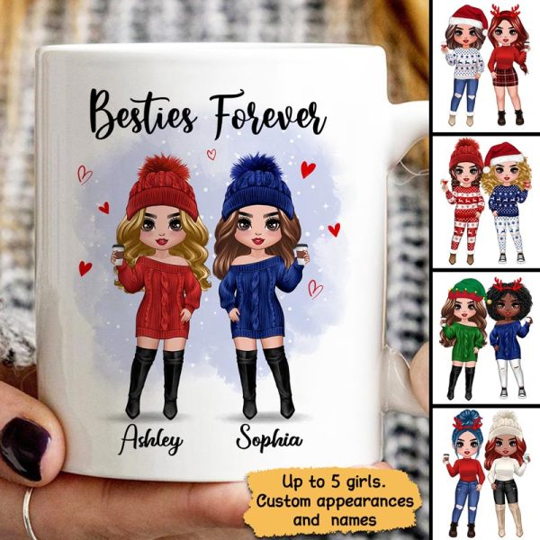 Christmas Standing Doll Besties In Snow Personalized Mug Christmas Standing Doll Besties In Snow Personalized Mug