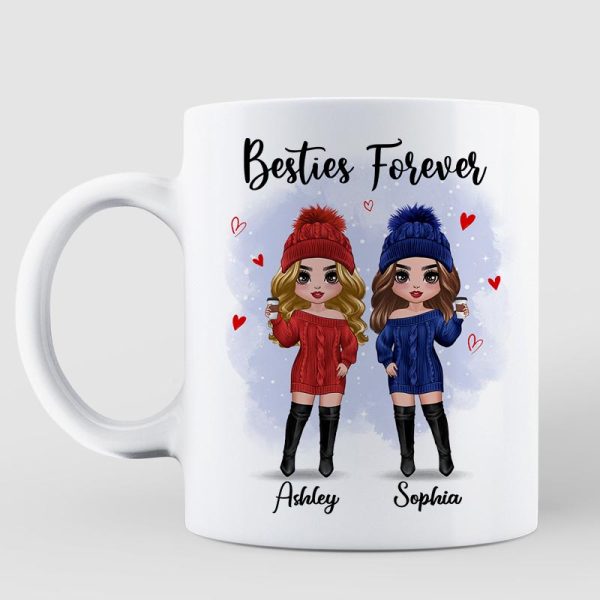 Christmas Standing Doll Besties In Snow Personalized Mug Christmas Standing Doll Besties In Snow Personalized Mug