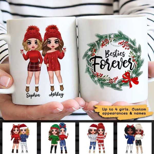 Christmas Wreath Doll Besties Standing Personalized Mug