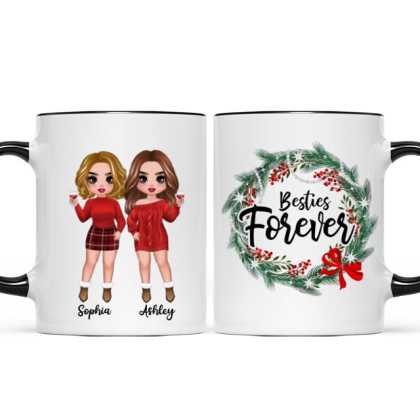 Christmas Wreath Doll Besties Standing Personalized Mug