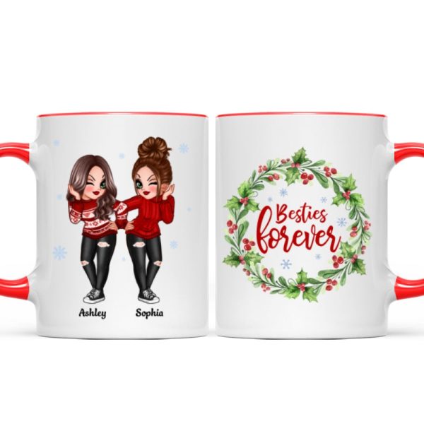 Christmas Wreath Pretty Besties Personalized Mug Christmas Wreath Pretty Besties Personalized Mug