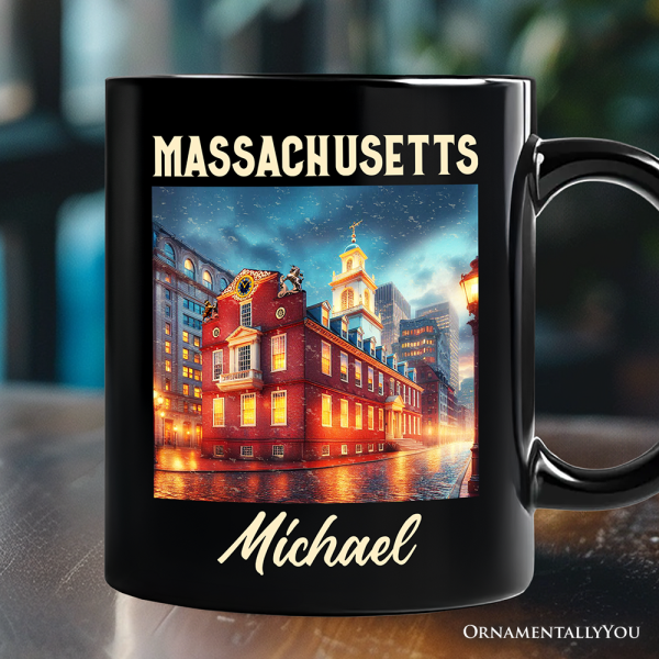 Classic Massachusetts State Old State House Personalized Mug, Colonial Landmark Gift and Boston Travel Keepsake Souvenir with Custom Name Classic Massachusetts State Old State House Personalized Mug, Colonial Landmark Gift and Boston Travel Keepsake Souvenir with Custom Name