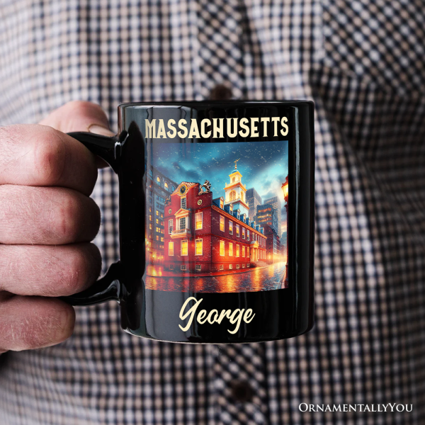 Classic Massachusetts State Old State House Personalized Mug, Colonial Landmark Gift and Boston Travel Keepsake Souvenir with Custom Name Classic Massachusetts State Old State House Personalized Mug, Colonial Landmark Gift and Boston Travel Keepsake Souvenir with Custom Name