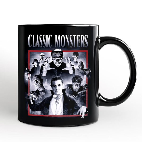 Classic Monsters Black and White Personalized Mug, Retro Vintage Horror Gift with Custom Name Classic Monsters Black and White Personalized Mug, Retro Vintage Horror Gift with Custom Name