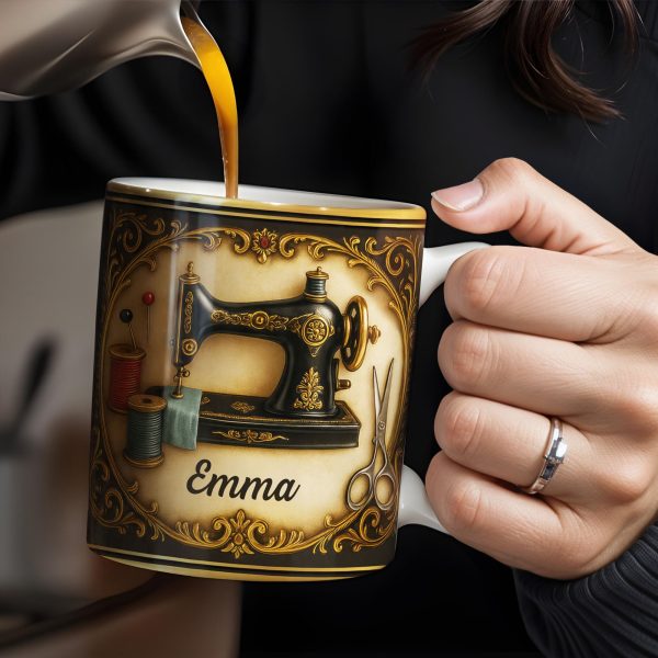 Classic Sewing Machine Design With Elegant Ornaments - Personalized Custom Coffee Mug - HOB020_MG Classic Sewing Machine Design With Elegant Ornaments - Personalized Custom Coffee Mug - HOB020_MG