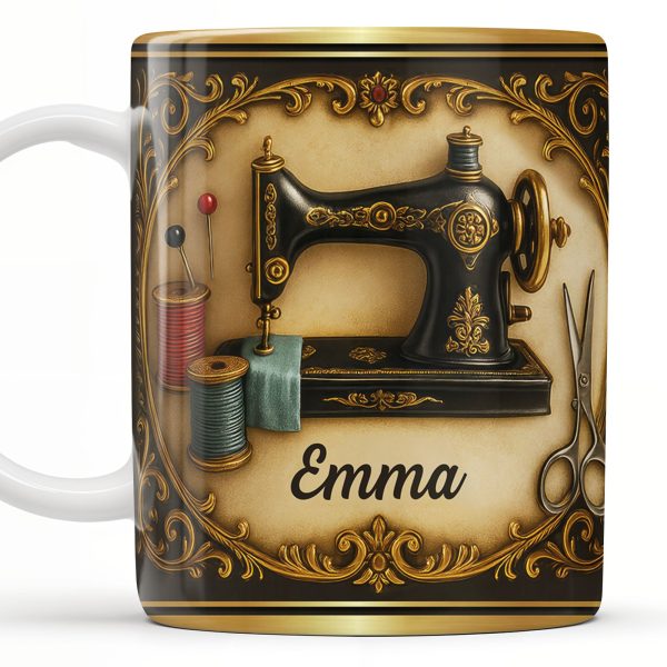 Classic Sewing Machine Design With Elegant Ornaments - Personalized Custom Coffee Mug - HOB020_MG Classic Sewing Machine Design With Elegant Ornaments - Personalized Custom Coffee Mug - HOB020_MG