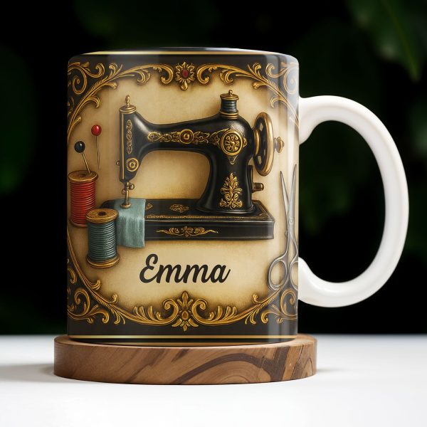 Classic Sewing Machine Design With Elegant Ornaments - Personalized Custom Coffee Mug - HOB020_MG Classic Sewing Machine Design With Elegant Ornaments - Personalized Custom Coffee Mug - HOB020_MG