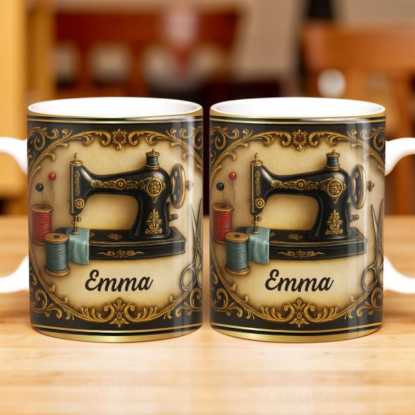 Classic Sewing Machine Design With Elegant Ornaments - Personalized Custom Coffee Mug - HOB020_MG Classic Sewing Machine Design With Elegant Ornaments - Personalized Custom Coffee Mug - HOB020_MG
