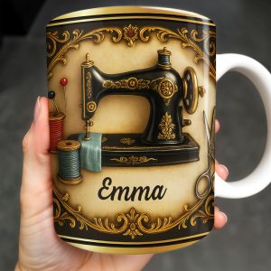 Classic Sewing Machine Design With Elegant Ornaments - Personalized Custom Coffee Mug - HOB020_MG